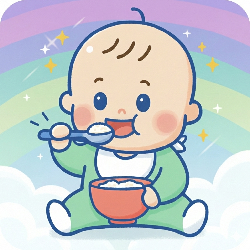 Minh họa em bé ăn dặm trong ứng dụng Bé Tập Ăn Dặm